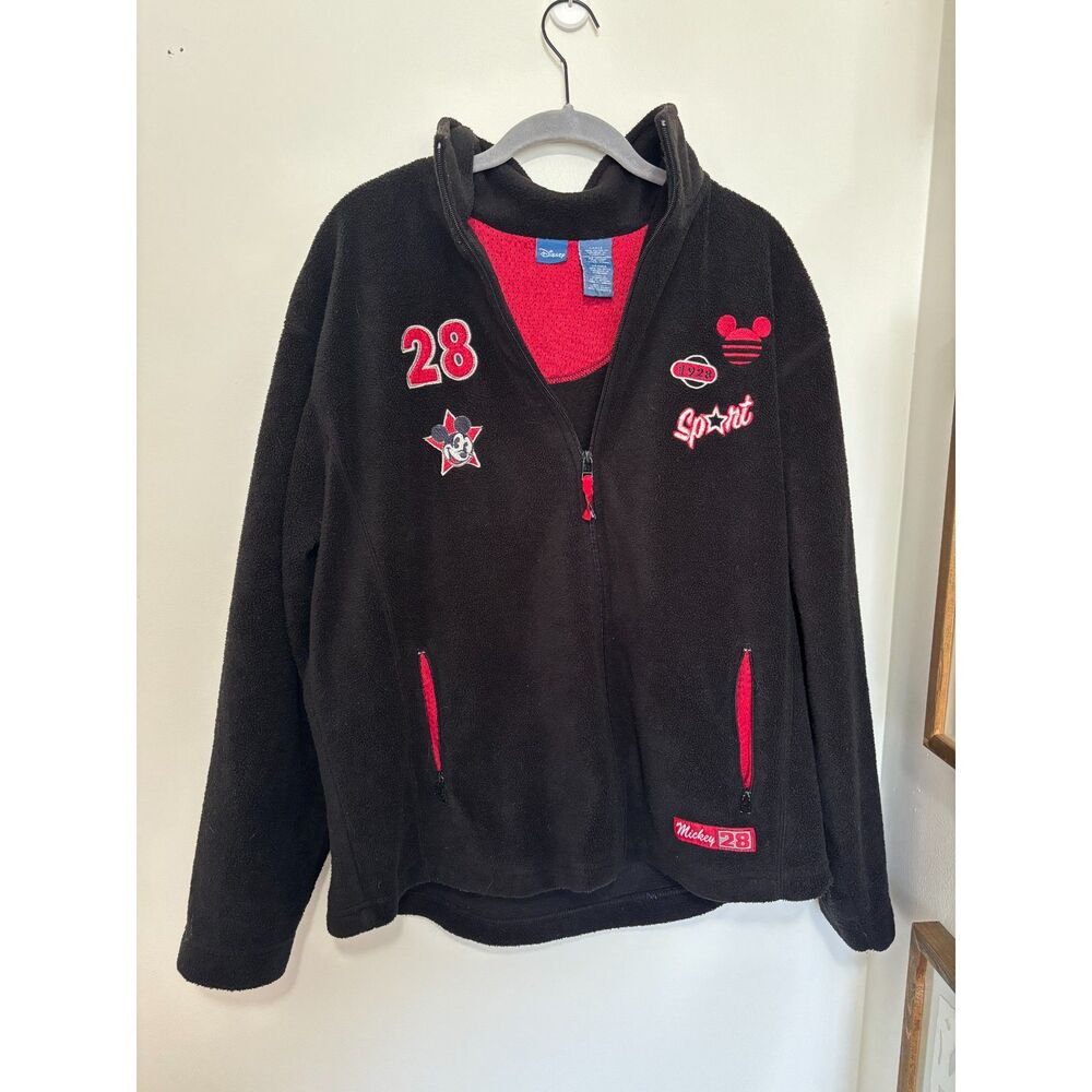 Disney Mickey Mouse 1928 Sport Fleece Jacket‎ Y2K Zip Up Black L Retro Nostalgia